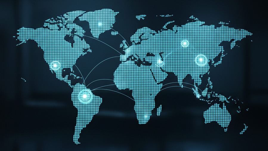 Digital map highlighting foreign markets and opportunities for global expansion